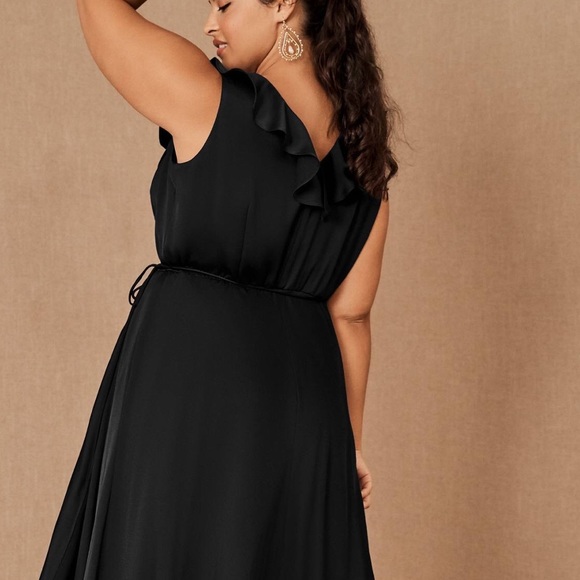 BHLDN Anthropologie Tansy Satin Charmeuse 14 Black Ruffled Tie Closure Maxi Gown - Picture 4 of 8
